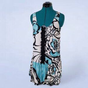 Kensie SIlk & Linen Shift Dress with Ruffle and Sequin Accents - Size 8